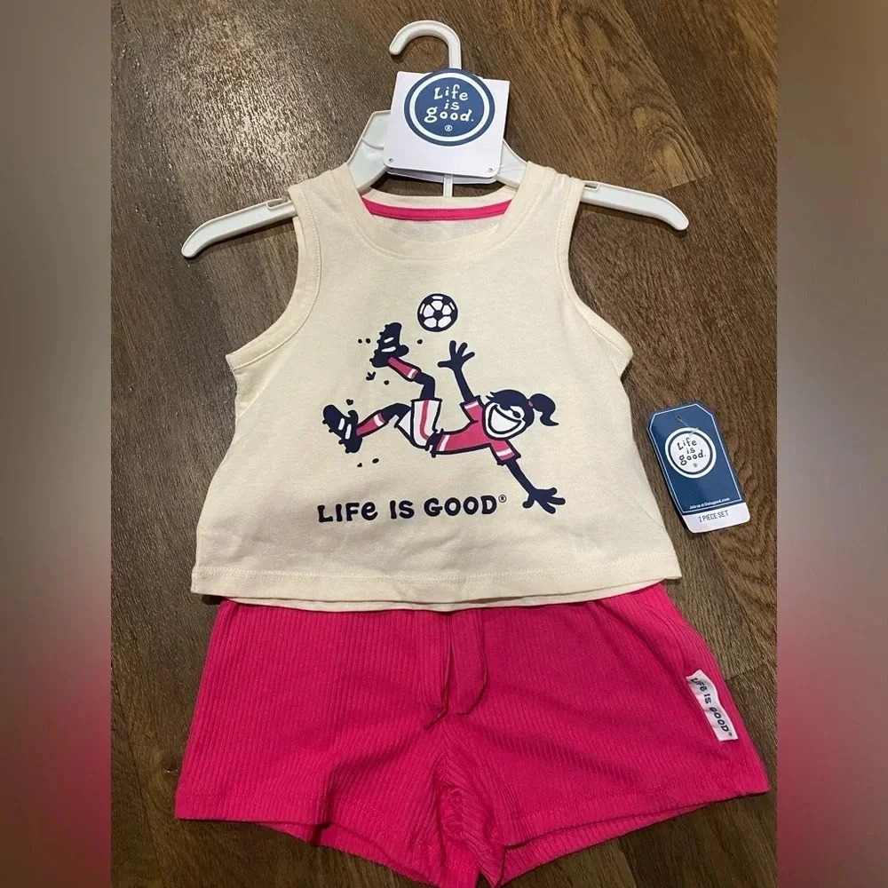 Life is Good Girls Size 5 Soccer Tank and Short set New with Tags